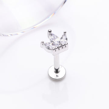 Detail View 1 of Brilliant Sparkle Marquise Lotus Flower Top Internally Threaded Steel Labret-Clear Gem